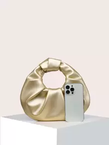 Bolso de mano de mujer con pliegues en forma de nube, de unicolor, con un nudo, elegante y adecuado para salir. - Dorado - Ver 4