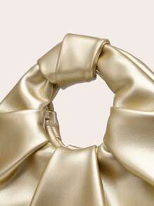 Bolso de mano de mujer con pliegues en forma de nube, de unicolor, con un nudo, elegante y adecuado para salir. - Dorado - Ver 5