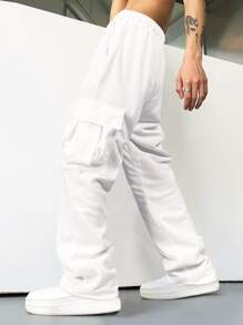 Manfinity Hypemode Men Flap Pocket Drawstring Waist Cargo Trousers - White - View 2