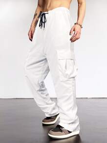 Manfinity Hypemode Men Flap Pocket Drawstring Waist Cargo Trousers - White - View 3