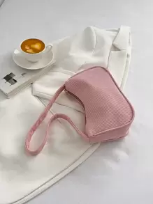 Minimalist Corduroy Hobo Bag, Perfectly Matching With Fall Outfits Women - Pink - View 2
