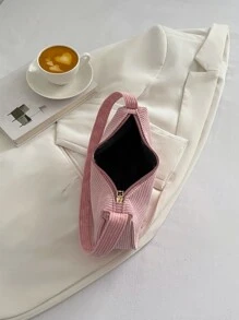 Minimalist Corduroy Hobo Bag, Perfectly Matching With Fall Outfits Women - Pink - View 7