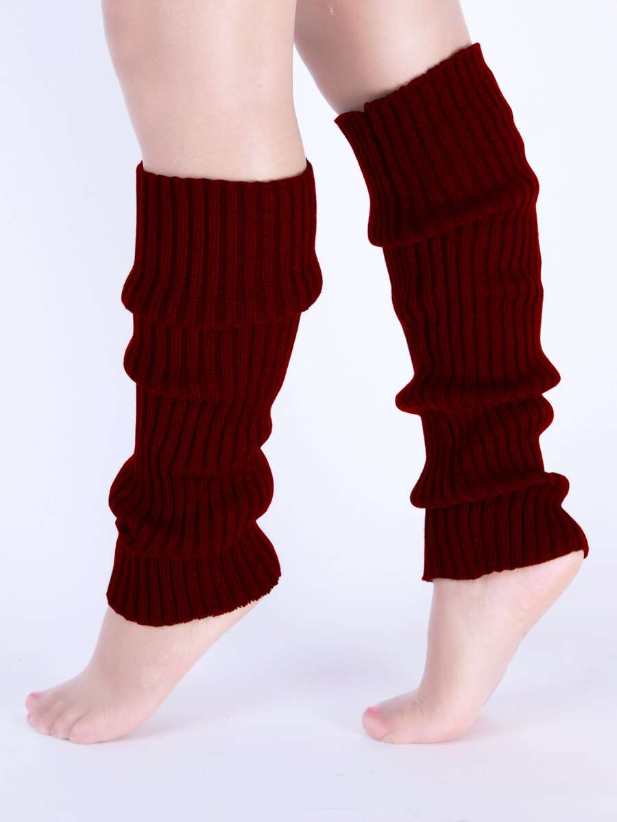 素色腿部保暖套 - 酒紅色 - 查看 1