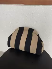 Women's Knitted Handbag, Colorblock Striped Design, Large Capacity, Classic Retro Style Buckle Bag, Suitable For Vacation And Travel - Multicolor - View 2