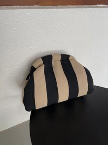 Women's Knitted Handbag, Colorblock Striped Design, Large Capacity, Classic Retro Style Buckle Bag, Suitable For Vacation And Travel - Multicolor - View 4