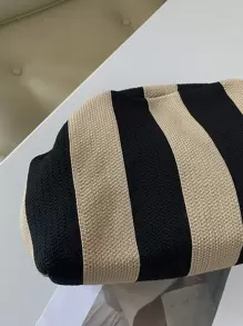 Women's Knitted Handbag, Colorblock Striped Design, Large Capacity, Classic Retro Style Buckle Bag, Suitable For Vacation And Travel - Multicolor - View 5