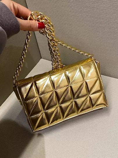 CONTAINEVERY Metallic Quilted Chain Flap Square Bagmatching , Bag, Gifts, Outfit,Perfect For Dress,Wedding Dress,Formal Dresses For Women,Prom Dress, Dress,Birthday Dress,