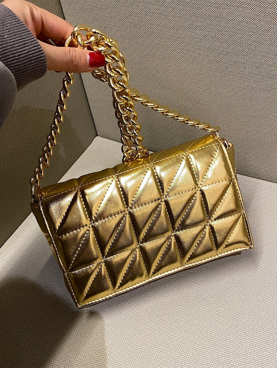 CONTAINEVERY Kim loại Quilted Chain Flap Square Bagmatching, Túi xách, Quà tặng, Trang phục, Hoàn hảo cho trang phục, Váy cưới, Trang phục trang trọng cho phụ nữ, Váy dạ hội, Váy, Váy sinh nhật, - Vàng - Xem 1