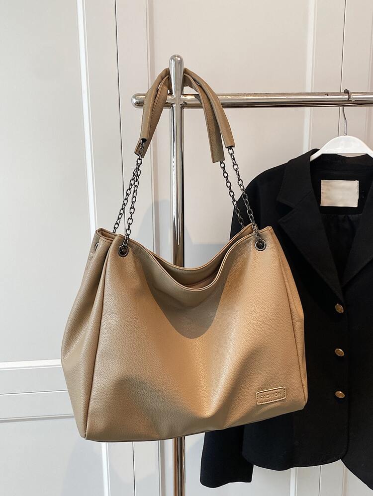 Fashionable Large Capacity Chain Solid Color Simple Versatile Elegant Vacation Shopping Shoulder Tote Bag