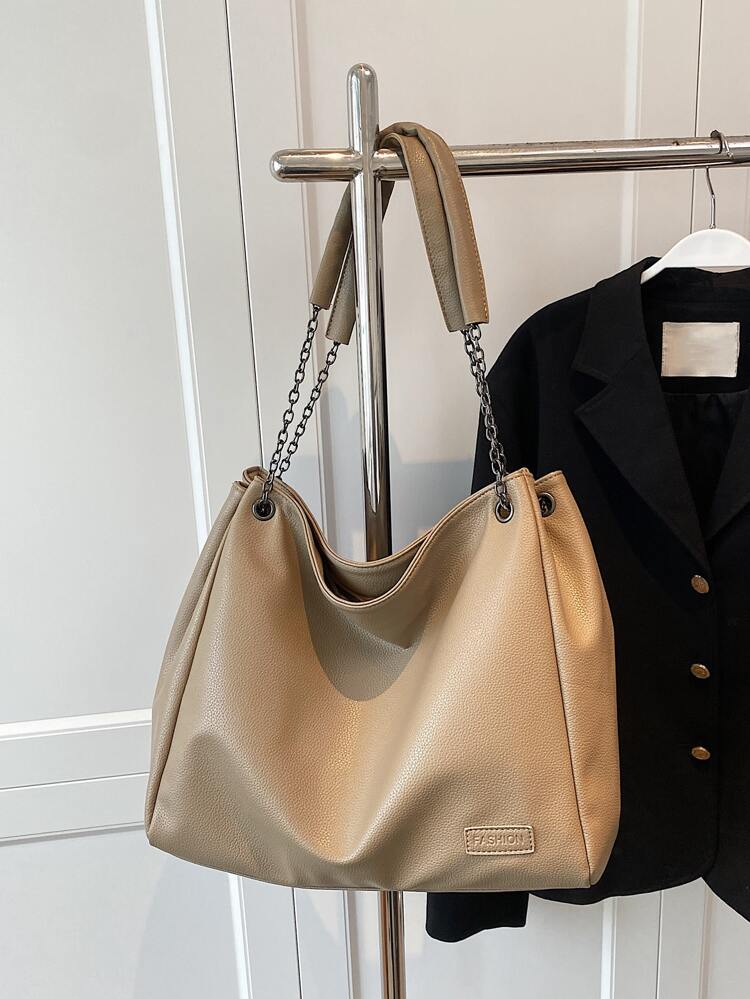 Fashionable Large Capacity Chain Solid Color Simple Versatile Elegant Vacation Shopping Shoulder Tote Bag