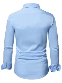 Manfinity Mode Men Plaid Pocket Front Shirt - Baby Blue - View 2