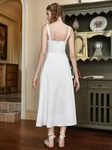 SHEIN MOD 前紐扣抽褶細節吊帶連衣裙