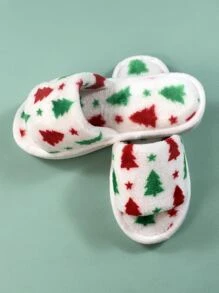 Christmas Tree Graphic Fluffy Bedroom Slippers - Multicolor - View 4