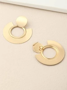 1 par de pendientes metálicos simples geométricos en forma de abanico para mujer - Amarillo Oro - Ver 2