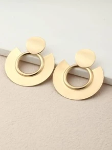 1 par de pendientes metálicos simples geométricos en forma de abanico para mujer - Amarillo Oro - Ver 5