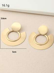 1 par de pendientes metálicos simples geométricos en forma de abanico para mujer - Amarillo Oro - Ver 6