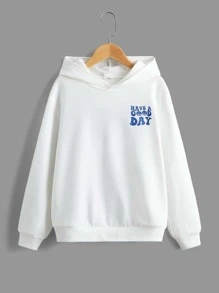 SHEIN 印有卡通標語的運動風連帽衫，適合青少年男孩休閒穿著