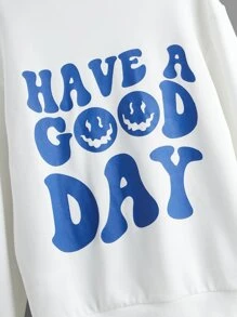 SHEIN 印有卡通標語的運動風連帽衫，適合青少年男孩休閒穿著