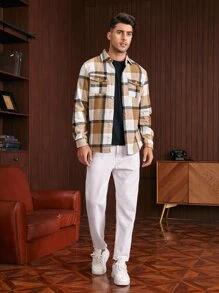 Manfinity Men Plaid Print Flap Pocket Coat - Multicolor - View 4