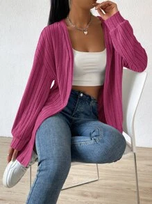 SHEIN Essnce Open Front Drop Shoulder Coat - Hot Pink - View 1