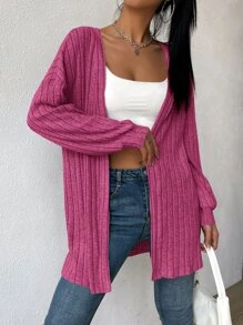 SHEIN Essnce Open Front Drop Shoulder Coat - Hot Pink - View 3