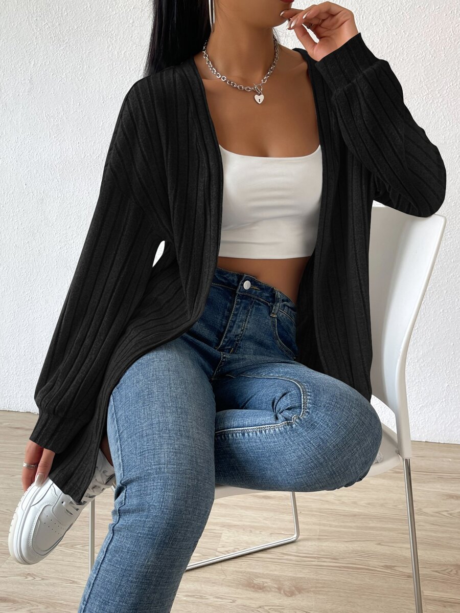 SHEIN Essnce Drop Shoulder Open Front Coat In Fall/Winter - Black - View 1