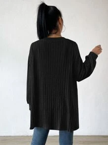 SHEIN Essnce Drop Shoulder Open Front Coat In Fall/Winter - Black - View 2