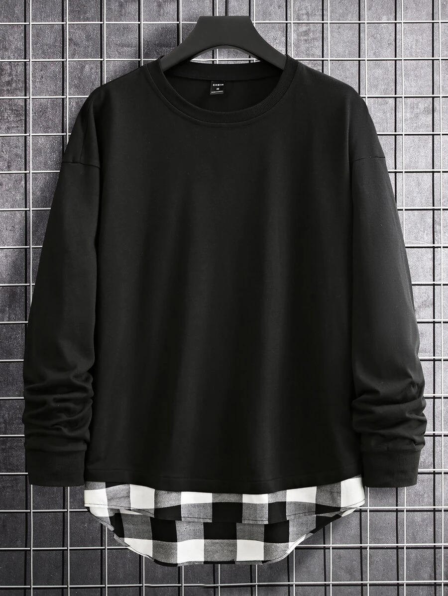 Manfinity Men Buffalo Plaid Drop Shoulder Tee - Black - View 1