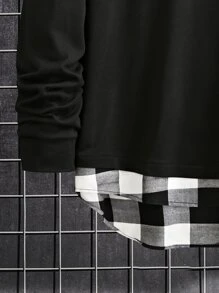 Manfinity Men Buffalo Plaid Drop Shoulder Tee - Black - View 3