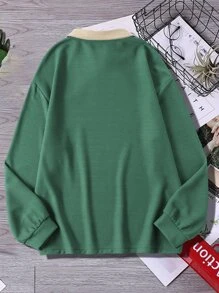 Manfinity Hypemode Men Letter Patched Contrast Collar Polo Shirt - Dark Green - View 2