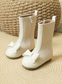 Girls Bow Decor Zipper Side Boots - Beige - View 1