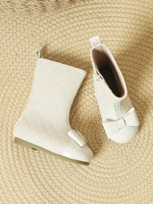 Girls Bow Decor Zipper Side Boots - Beige - View 4