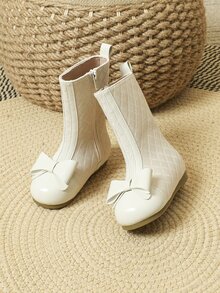 Girls Bow Decor Zipper Side Boots - Beige - View 5