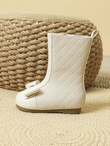 Girls Bow Decor Zipper Side Boots - Beige - View 6