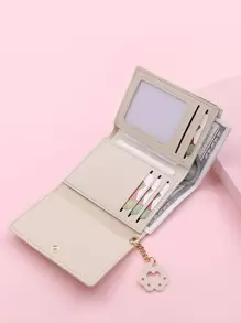 卡通图案零钱包小号三折证件窗女士钱包便携现金白领上班族女大学生工作商务通勤办公室周年纪念生日礼物情人节礼物热粉色钱包钥匙扣女士钱包钱包小钱包可爱钱包 - 杏色 - 查看 2