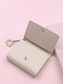 卡通图案零钱包小号三折证件窗女士钱包便携现金白领上班族女大学生工作商务通勤办公室周年纪念生日礼物情人节礼物热粉色钱包钥匙扣女士钱包钱包小钱包可爱钱包 - 杏色 - 查看 3