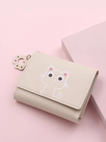 卡通图案零钱包小号三折证件窗女士钱包便携现金白领上班族女大学生工作商务通勤办公室周年纪念生日礼物情人节礼物热粉色钱包钥匙扣女士钱包钱包小钱包可爱钱包 - 杏色 - 查看 4