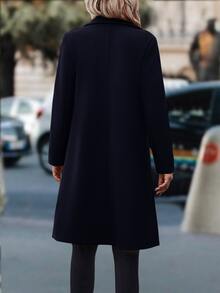 SHEIN LUNE Waterfall Collar Zipper Overcoat - Navy Blue - View 2