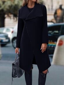 SHEIN LUNE Waterfall Collar Zipper Overcoat - Navy Blue - View 5