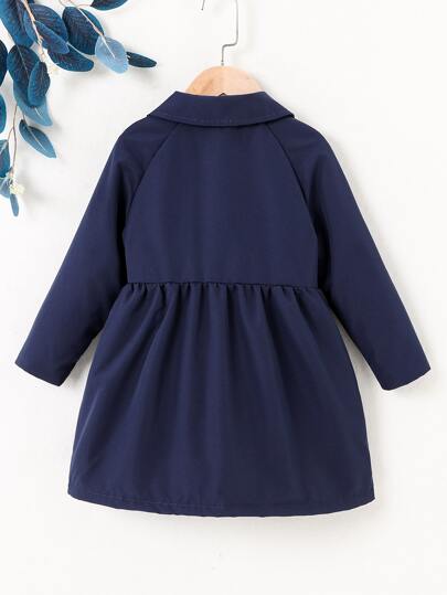 SHEIN Elladie kids Abrigo De Doble Botonadura Con Forro De Peluche Con Mangas Raglán Para Chica Joven