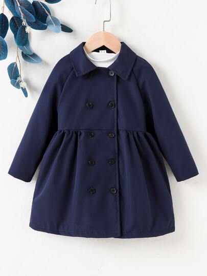 SHEIN Elladie kids Young Girl Raglan Sleeve Double Breasted Teddy Lined Coat