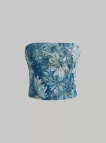 SHEIN MOD Top bandeau con estampado floral con cremallera trasera
