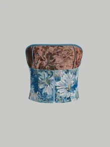 SHEIN MOD Top bandeau con estampado floral con cremallera trasera