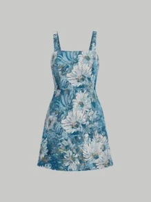 SHEIN MOD Floral Print Cami Dress - Blue - View 1