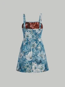 SHEIN MOD Floral Print Cami Dress - Blue - View 8