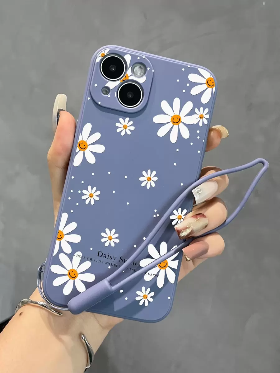 带手机吊饰夏季花卉图案手机壳带挂绳兼容 iPhone15/15Plus/15Pro/15Promax - 彩色 - 查看 1