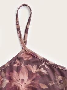 ROMWE Fairycore 印花蕾絲邊吊帶洋裝 - 彩色 - 查看 4