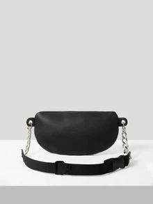 Studded Decor Chain Bum Bag - Black - View 8