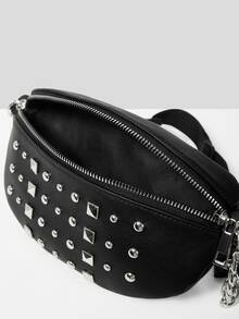 Studded Decor Chain Bum Bag - Black - View 9