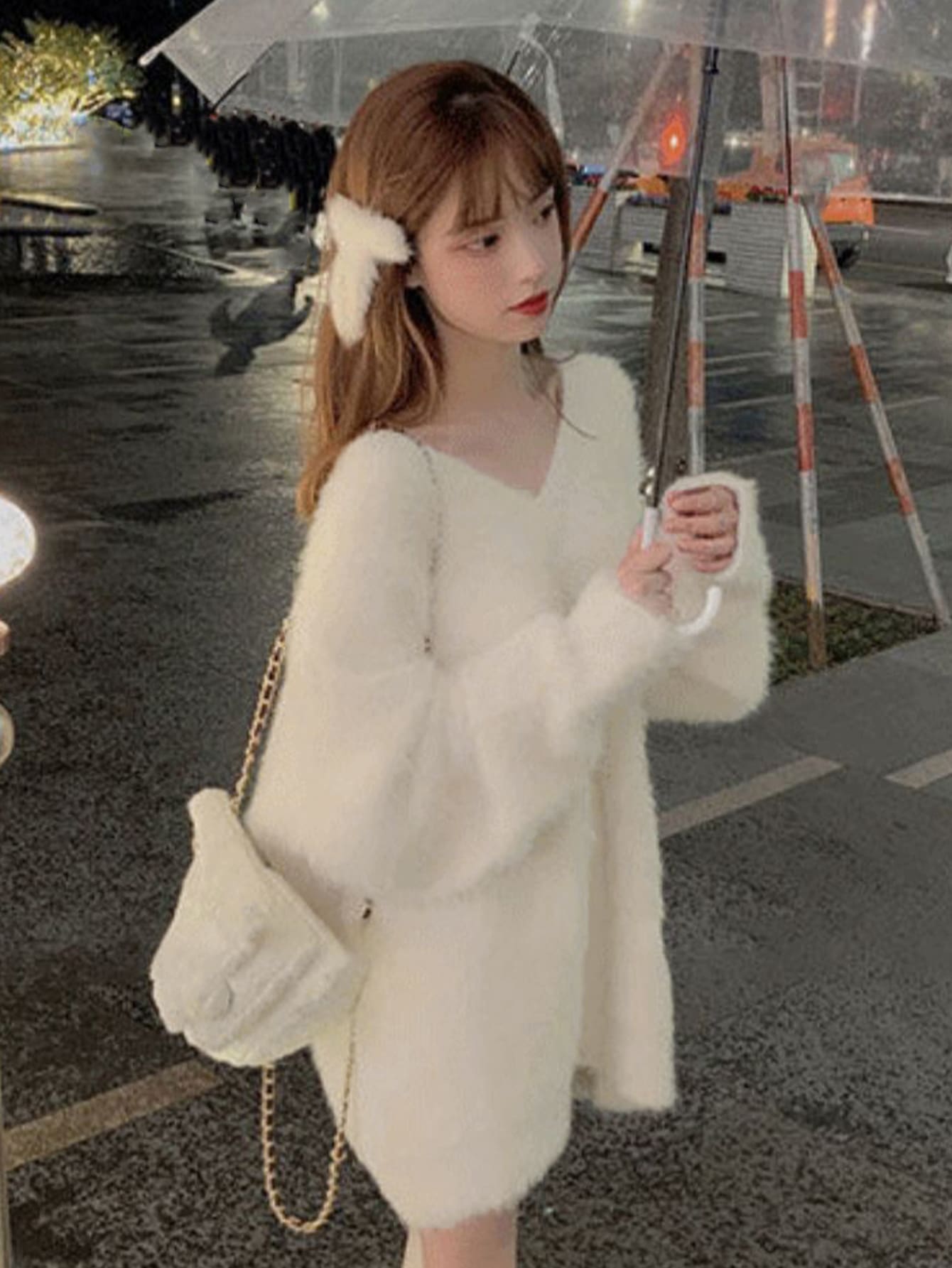 Solid Drop Shoulder Fluffy Sweater,Long Sleeve Tops